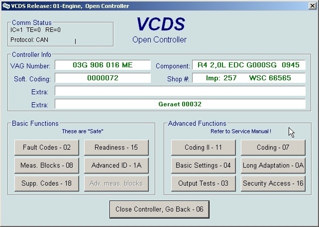 VCDS read fault memory