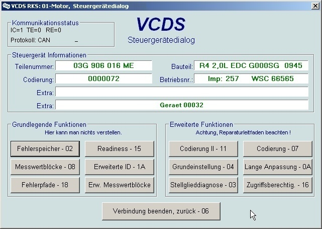 VCDS Steuergeräteinformation VCDS Steuergeräteinformation